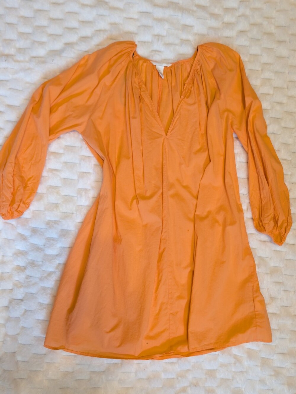 H&M Vivid Apricot Orange 100% Cotton Balloon Sleeve V-Neck Mini Dress Size Small
